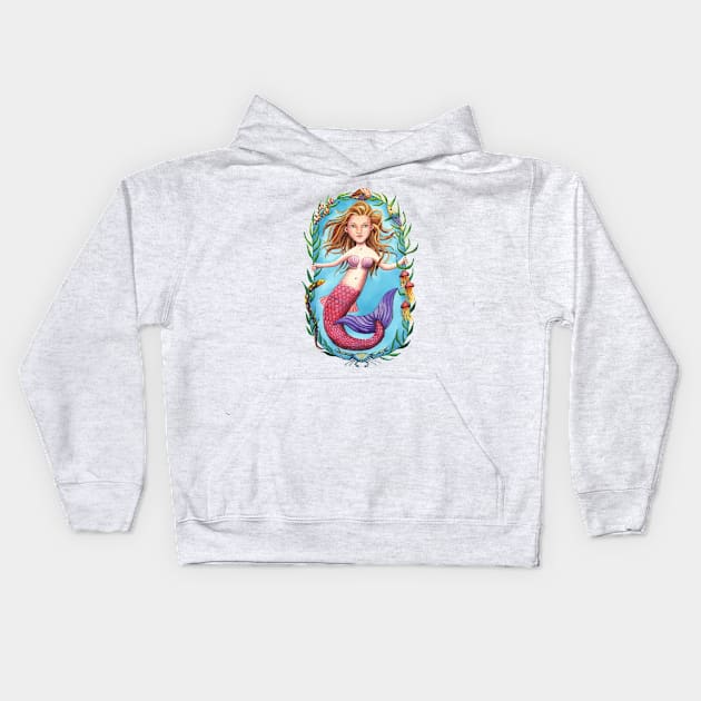 Pink-Tailed Mermaid and her Seaweed Circle Kids Hoodie by JCPhillipps